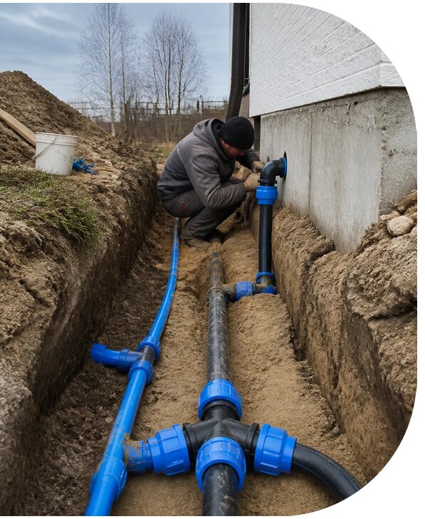 Монтаж наружного водопровода на участке под ключ в Гудермесе